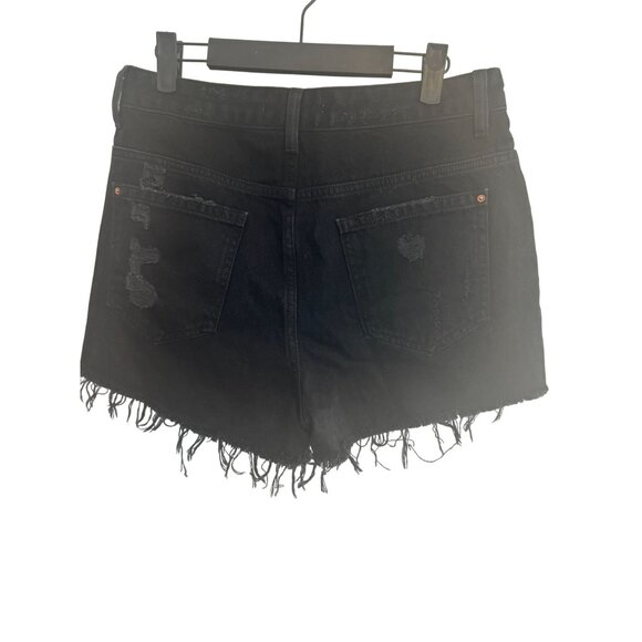 Distressed 8 Black Denim Sequin Patch Frayed Hem High-Waisted Shorts - Picture 9 of 10